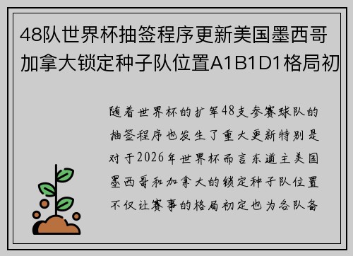 48队世界杯抽签程序更新美国墨西哥加拿大锁定种子队位置A1B1D1格局初定
